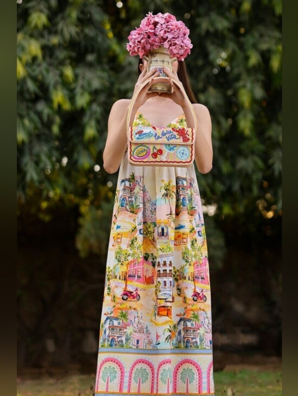 👉✨️ America & Beyond Riviera La Dolce Vita Beaded Shoulder Bag in Yellow/Pink - Picture 6 of 7